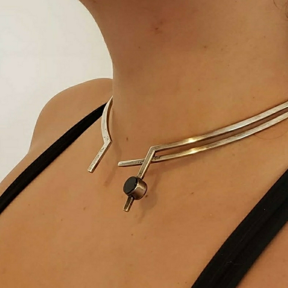 Vintage Taxco Choker Sterling Silver Reversible Tiger's Eye Onyx Gemstone JRZ - Picture 10 of 10